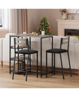 3-Piece Kitchen Table Set with Storage & 2 Upholstered Chairs, Industrial Iron & Wood, Space Saving for Apartments