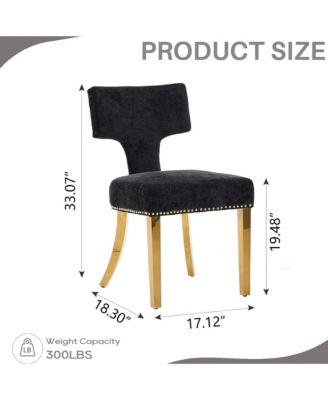 Dining Chairs Set of 2 - Chenille Fabric Upholstered Kitchen Chairs with Curved Backrest, Golden Stainless Steel Legs for Dining Room
