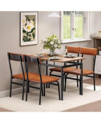 5-Piece Dining Table Set for 4, Wooden Kitchen Table, PU Upholstered Chairs, Industrial Frame, Home or Studio
