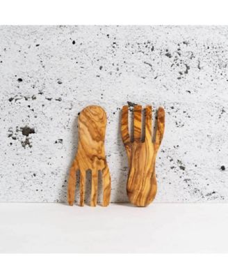 Olive Wood Salad Servers Flat Forks Set