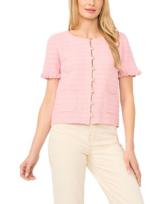 Women's Crewneck Short-Sleeve Cardigan Sweater