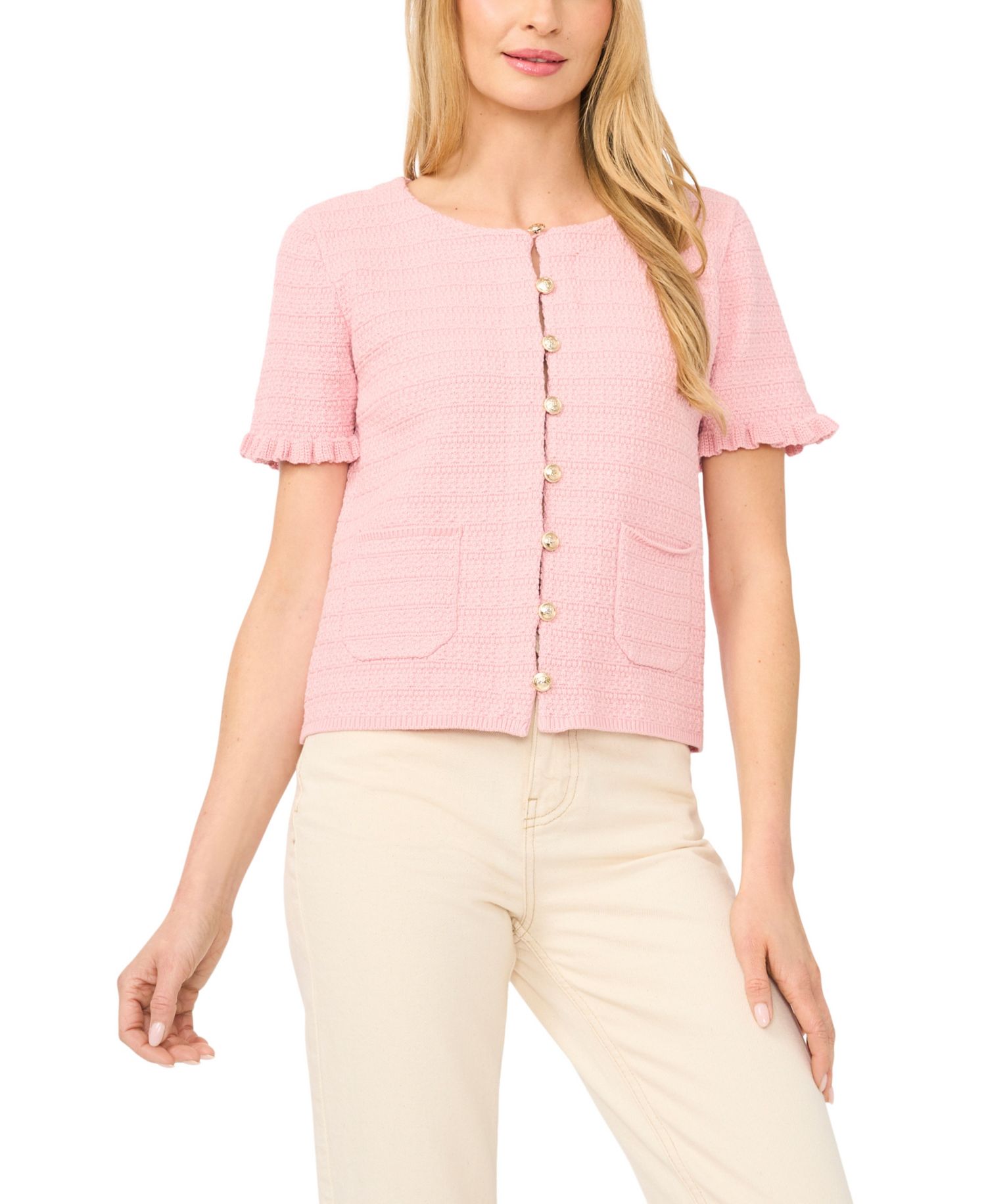Women's Crewneck Short-Sleeve Cardigan