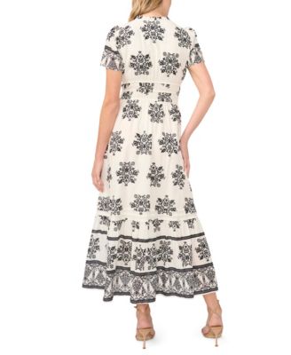 Women's V-Neck Printed Cotton Maxi Dress