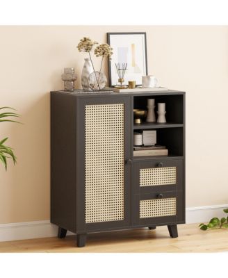 Rattan Buffet Cabinet, Kitchen Sideboard with 2 Drawers for Living Room, Dining Room, Entryway