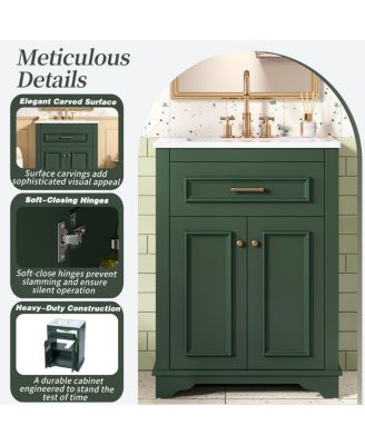 24" Bathroom Vanity with Ceramic Sink, Modern Freestanding MDF Cabinet, Tip-Out Drawer Soft Close Door for Small Bathrooms