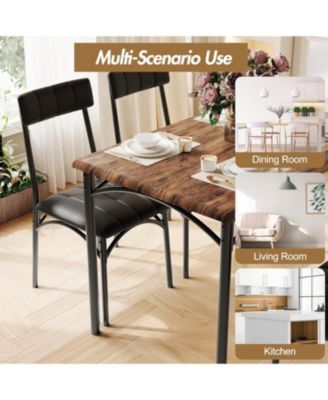 5 Piece Dining Set for 4, Rectangular Metal Frame Table with Bench & Upholstered Chairs, Compact Table for Small Spaces