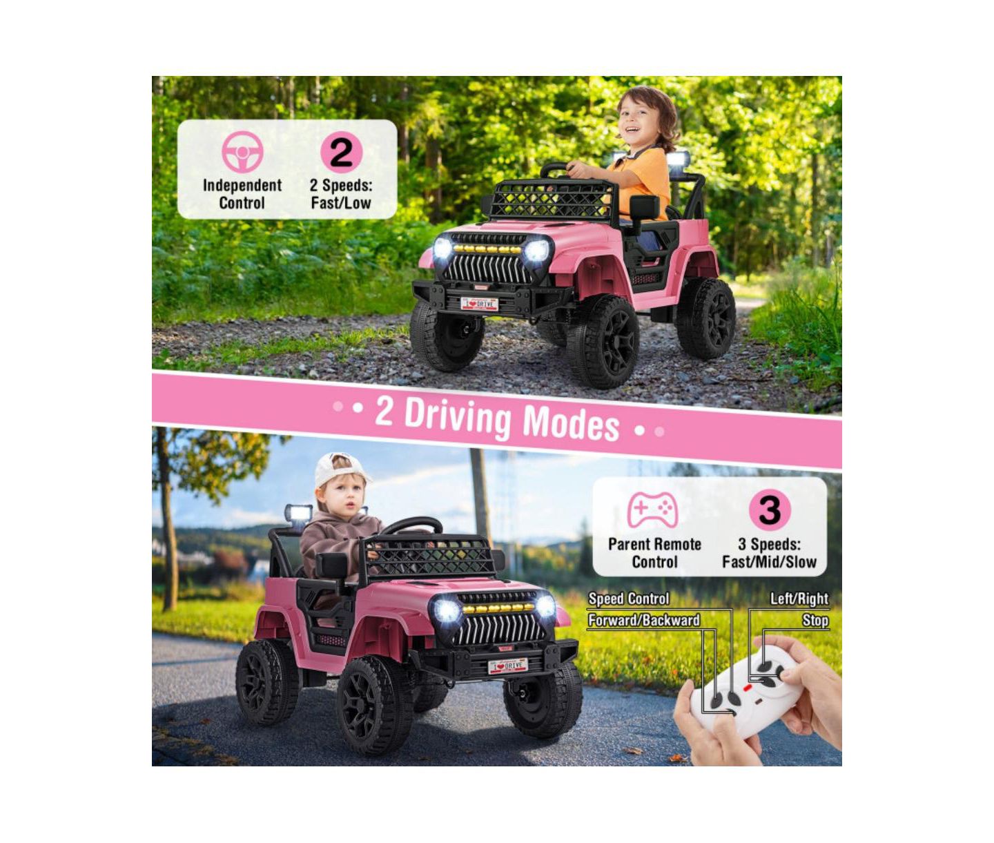 Детская игрушка HONGGE 12V Electric Ride-On Truck with Remote Control and LED Lights, 1-Seat, Ages 3-10, цвет: Розовый — фото 8