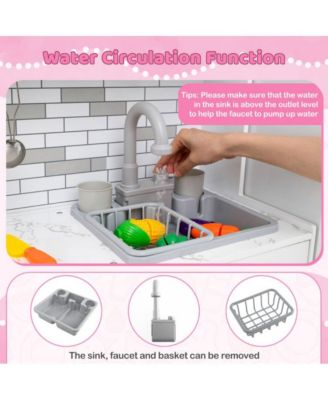 2 Piece Wooden Kids Play Kitchen Set with Refrigerator Sink Stove and Realistic Lights and Sounds