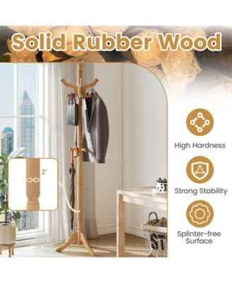 Solid Wood Hall Tree with Multiple Hooks and Height Options