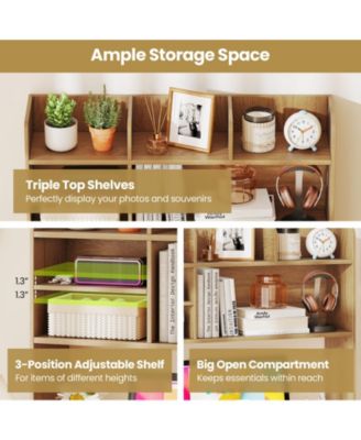 Desktop Storage Hutch Bookshelf with Multiple Open Shelves