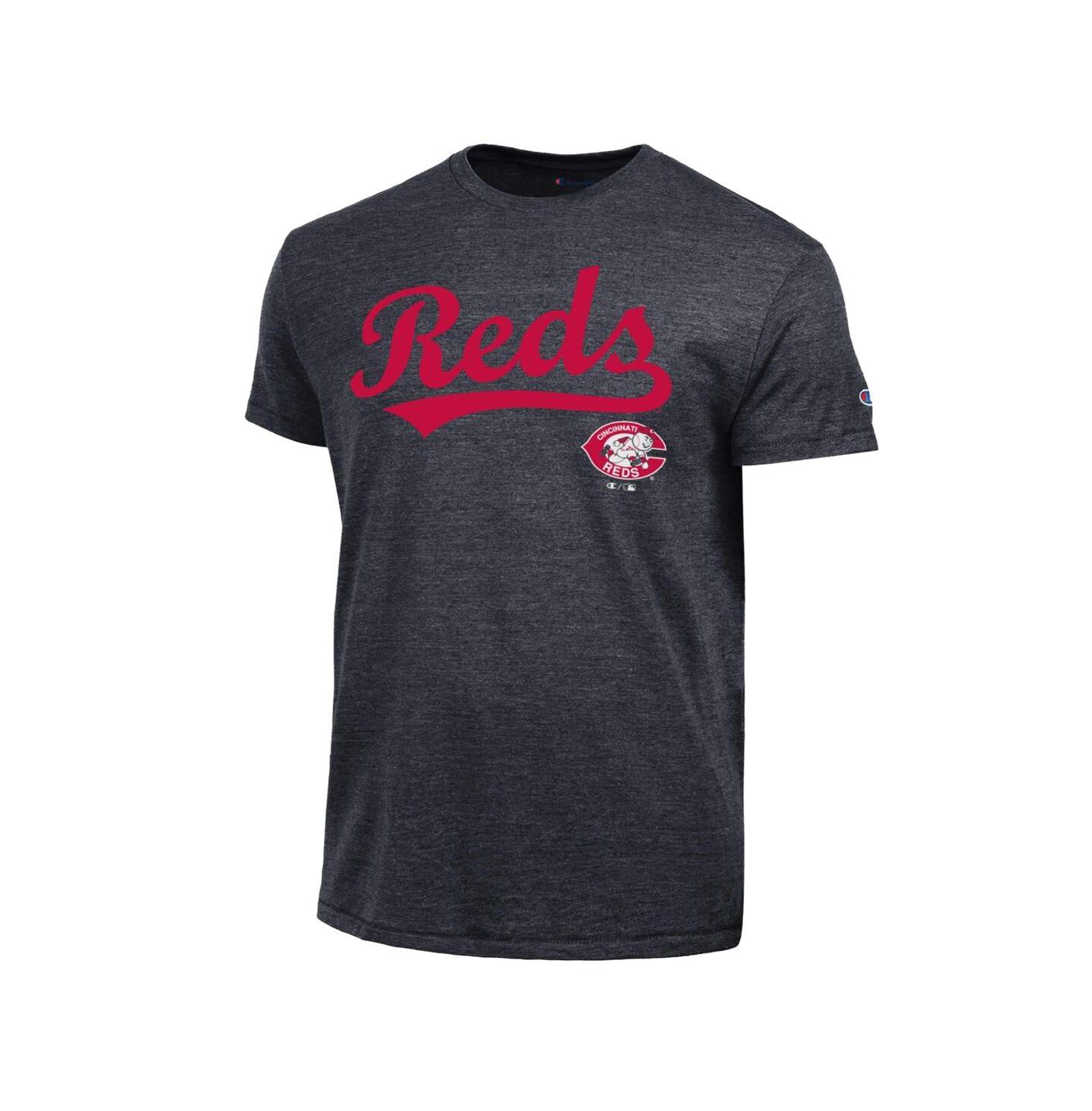 Мужская футболка Champion Black Cincinnati Reds Cooperstown Wordmark Lockup Tri-Blend — фото 3