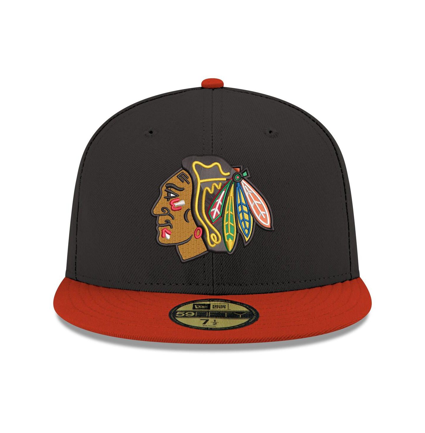 Мужская кепка New Era Black Chicago Blackhawks Core Logo Two-Tone 59FIFTY Fitted Hat — фото 4