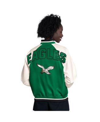 Women's Kelly Green/White Philadelphia Eagles Raglan Blitz Full-Snap Varsity Jacket