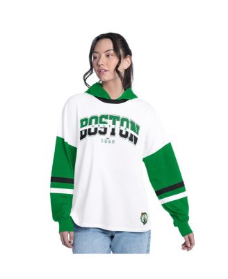 Women's White/Green Boston Celtics Key Player Oversized Hooded Long Sleeve T-Shirt