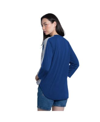 Women's Royal/Heather Gray Chicago Cubs Speed Training 3/4-Sleeve Rhinestone V-Neck T-Shirt