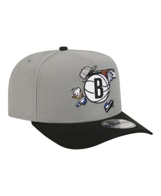 Men's Gray Brooklyn Nets Injection Cartoon Logo A-Frame 9FIFTY Adjustable Hat
