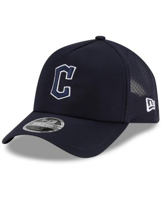 Men's Navy Cleveland Guardians 2026 Batting Practice Apex 9FORTY Adjustable Trucker Hat