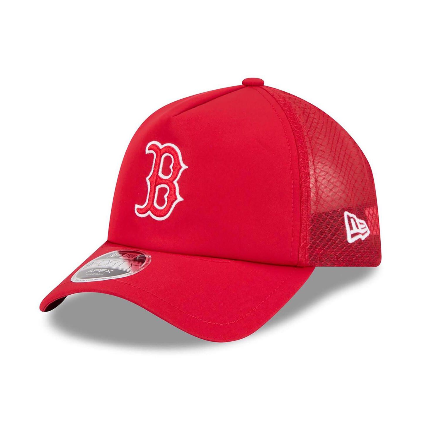 Мужская кепка New Era Red Boston Red Sox 2026 Batting Practice Apex 9FORTY Adjustable Trucker Hat — фото 1