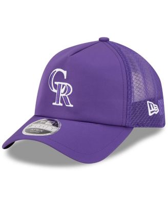 Men's Purple Colorado Rockies 2026 Batting Practice Apex 9FORTY Adjustable Trucker Hat