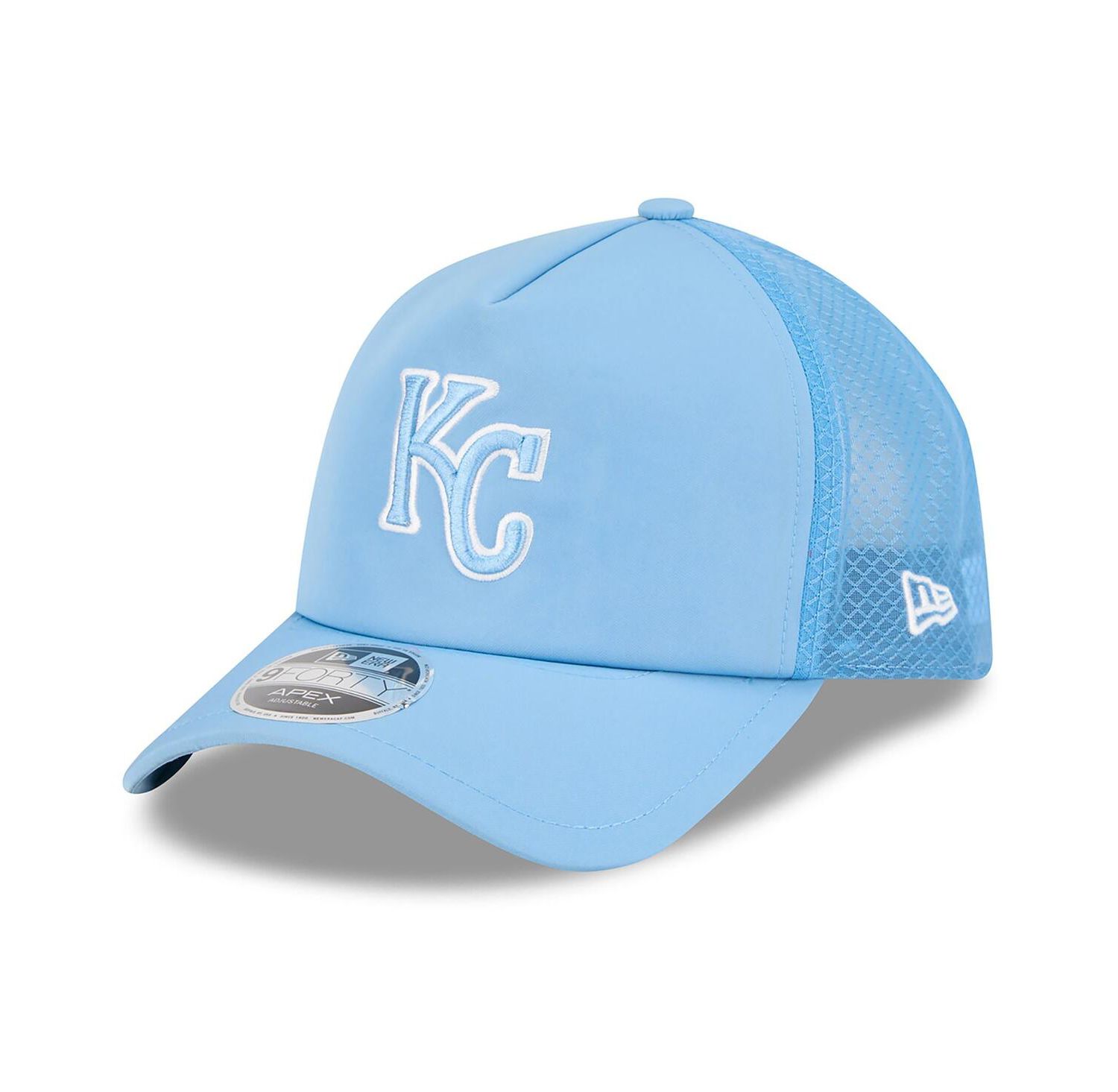 Men's Light Blue Kansas City Royals 2026 Batting Practice Apex 9FORTY Adjustable Trucker Hat