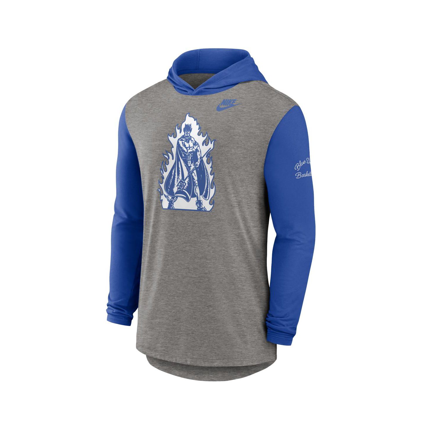 Мужская футболка Nike Heather Gray/Royal Duke Blue Devils Campus Legacy Tri-Blend Long Sleeve Hooded — фото 3