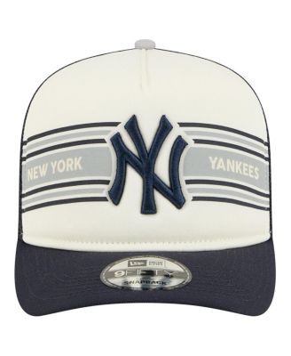 Men's Cream/Navy New York Yankees Banner A-Frame 9FIFTY Trucker Snapback Hat