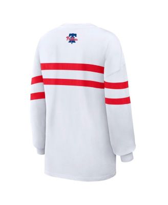 Women's White Philadelphia Phillies Oversized Long Sleeve Striped T-Shirt