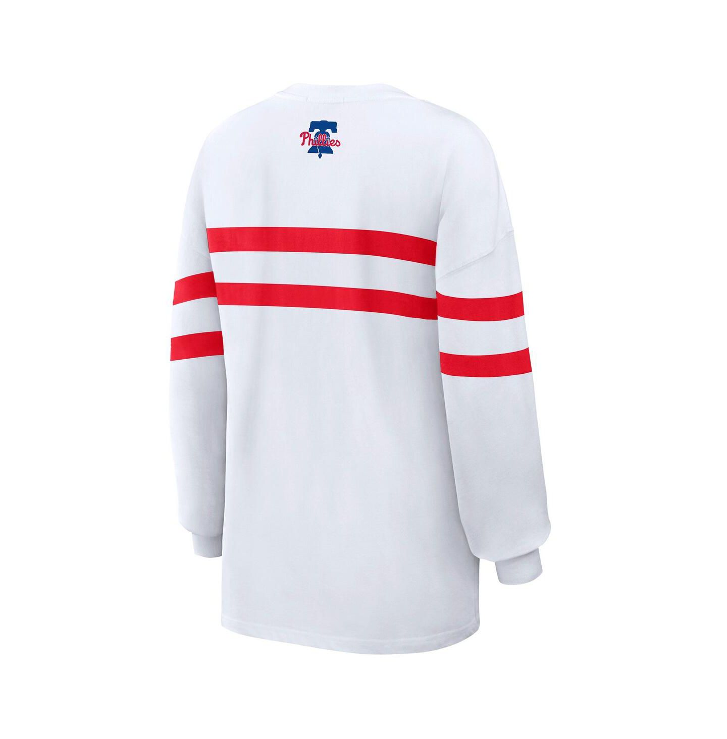 Женская футболка WEAR by Erin Andrews White Philadelphia Phillies Oversized Long Sleeve Striped — фото 2