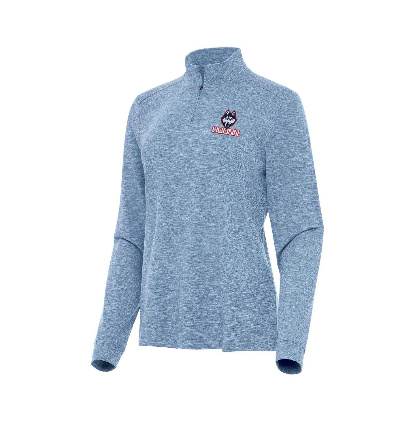 Женское поло Antigua Heather Aqua UConn Huskies Mentor Long Sleeve Quarter-Zip Mock Polo — фото 1