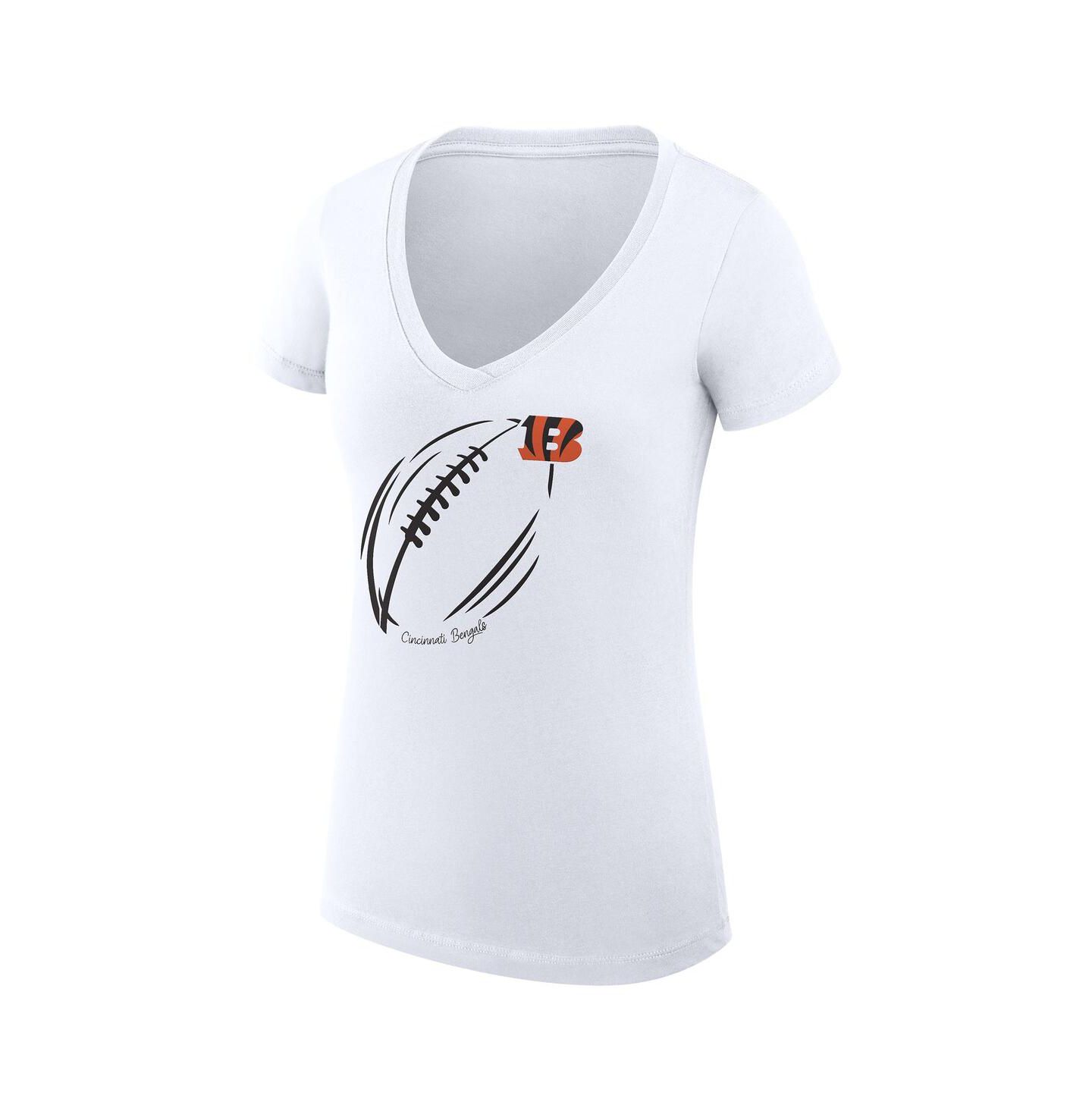 Женская футболка G-III 4Her by Carl Banks White Cincinnati Bengals Super-Slim Fit Lightweight Subtle Football V-Neck — фото 3