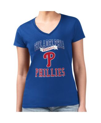 Women's Royal Philadelphia Phillies Super-Slim Fit Lightweight Team Logo Graphic V-Neck T-Shirt