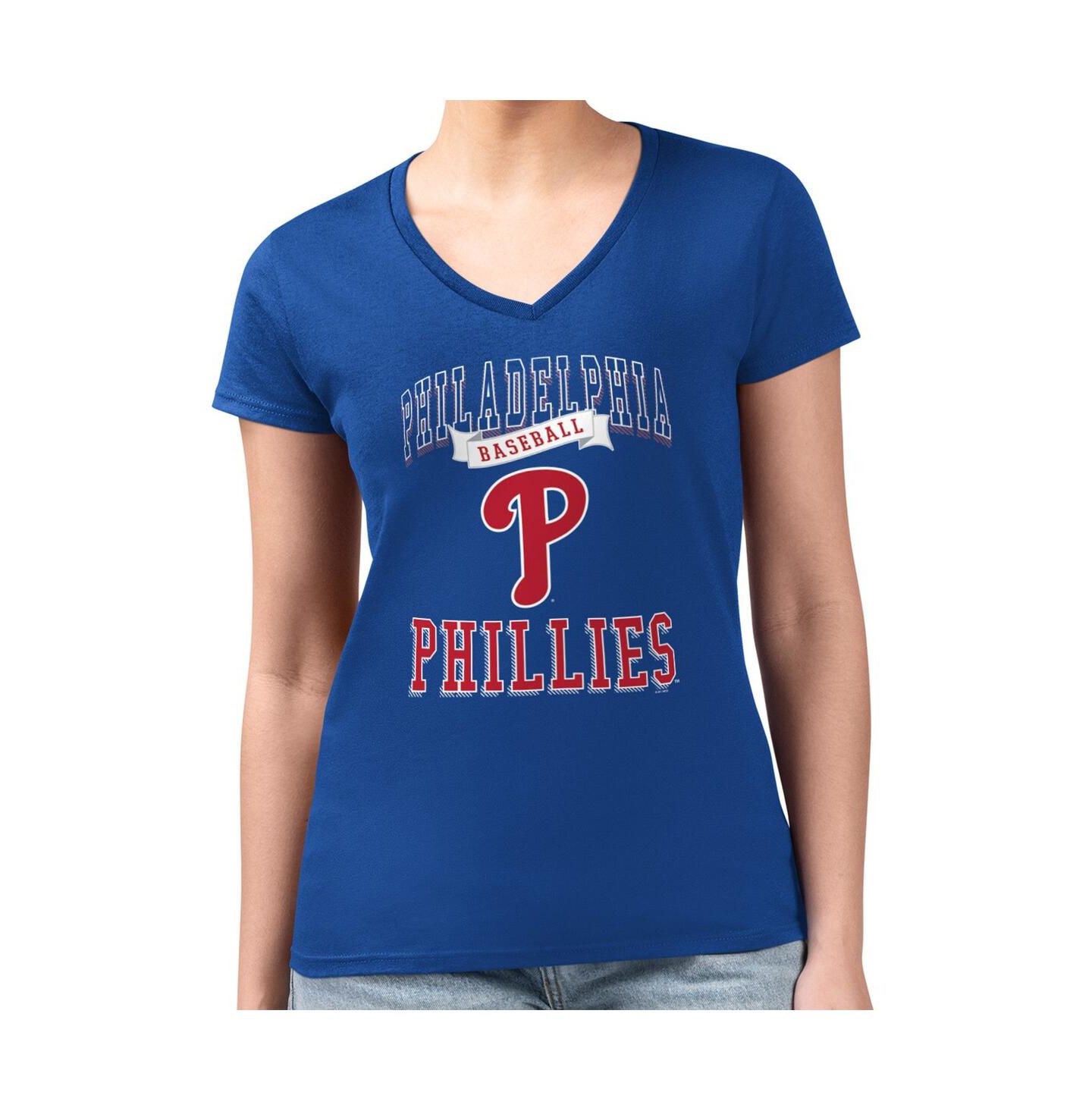 Женская футболка G-III 4Her by Carl Banks Royal Philadelphia Phillies Super-Slim Fit Lightweight Team Logo Graphic V-Neck — фото 2