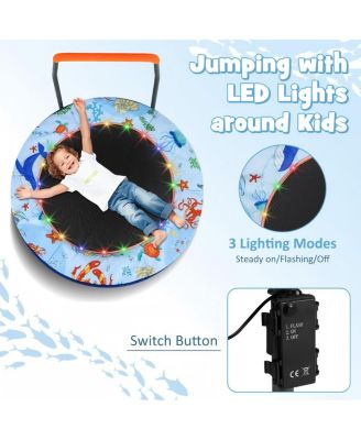 Kids LED Light Trampoline with Foam Handrail Foldable Frame and Safety Cover