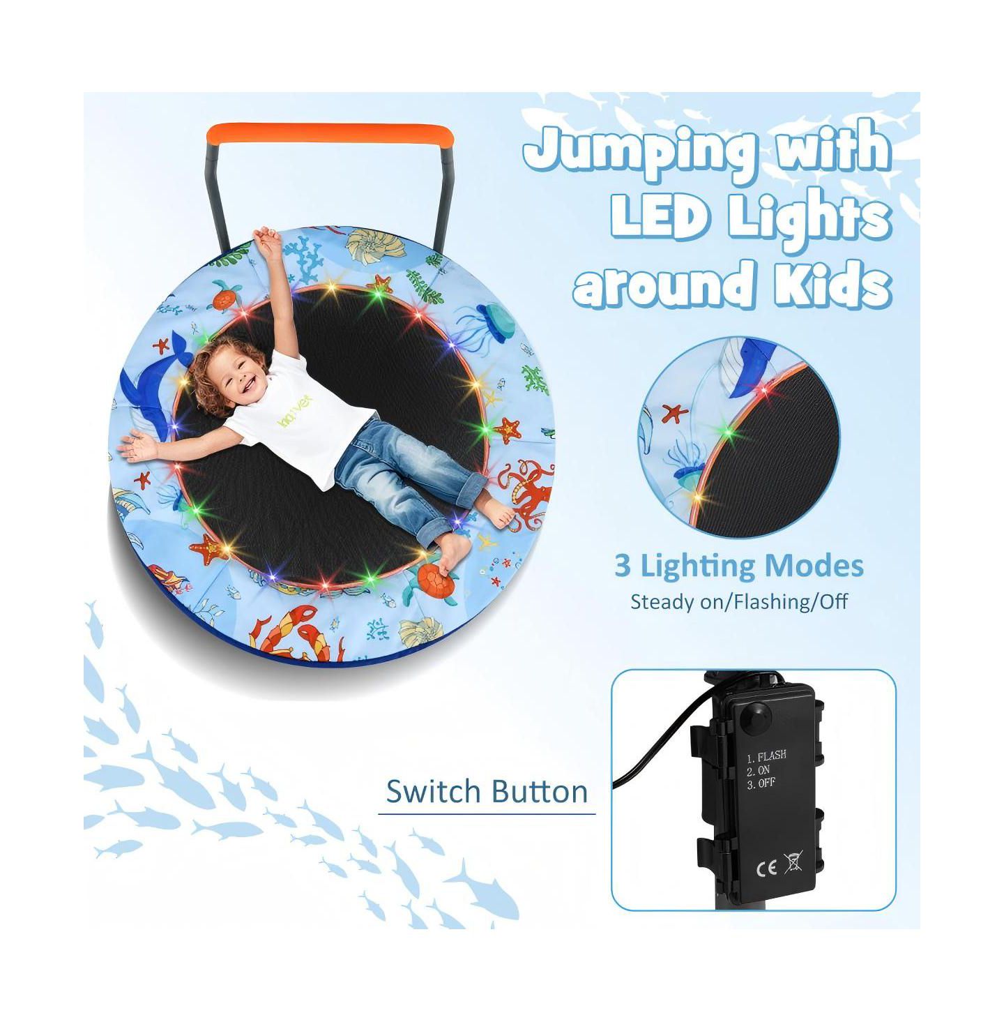 Детская игрушка HONGGE 36" x 36" x 32" LED Light Foldable Trampoline with Safety Cover, Ages 3-8, цвет: Синий — фото 5