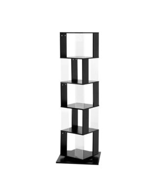 360° Rotating Bookshelf, 5-Tier Floor Standing Bookcase,  Modern Display Rack with Acrylic Plate, Anti-toppling Base for Living Room