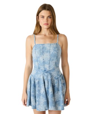Juniors' Denim Square Neck Mini Dress
