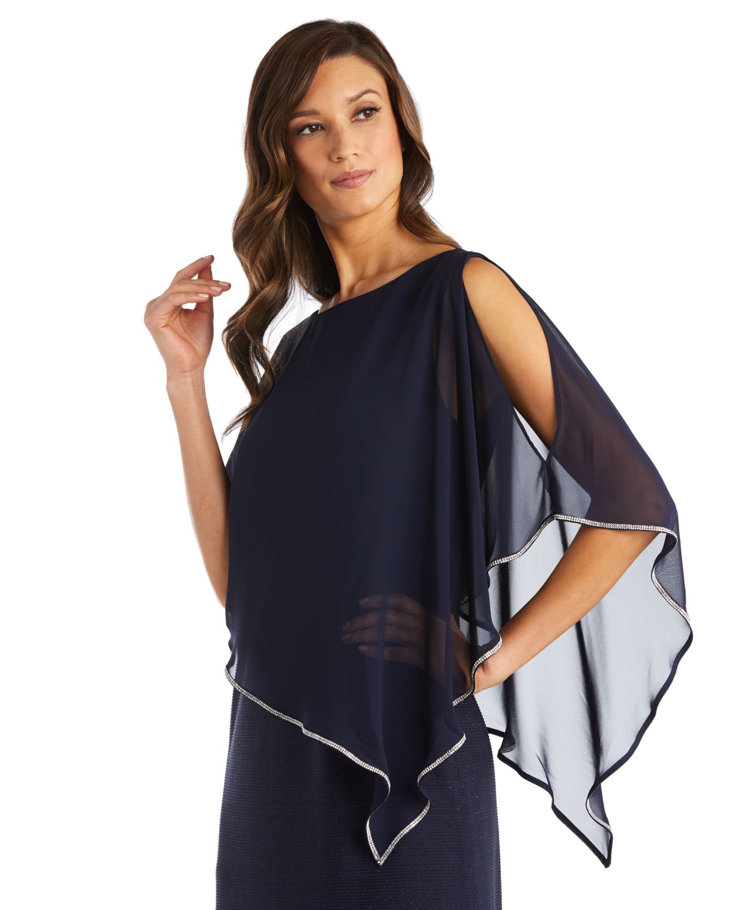 Women's Rhinestone-Edge Cape Gown
