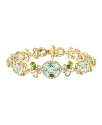 Green Amethyst (4/5 ct .t.w.), Peridot (9/10 ct. t.w.) & Diamond (8/10 ct. t.w.) Bracelet in 14k Yellow Gold