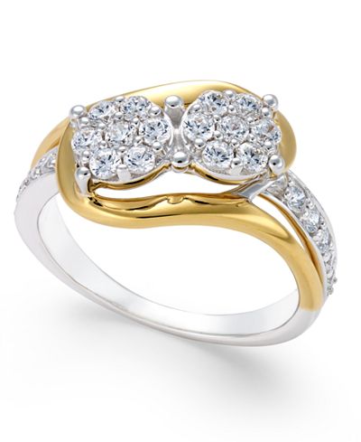 Two Souls, One Love® Diamond Cluster Anniversary Ring (3/4 ct. t.w.) in 14k Gold and White Gold