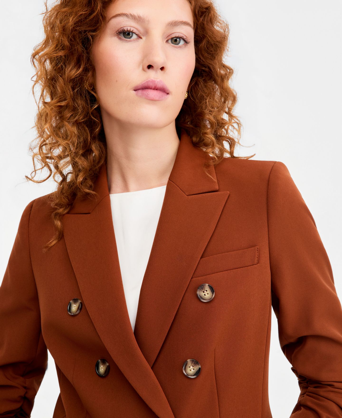 Женский пиджак Tahari ASL Petite Ruched-Sleeve One-Button Blazer, цвет: Коричный — фото 3