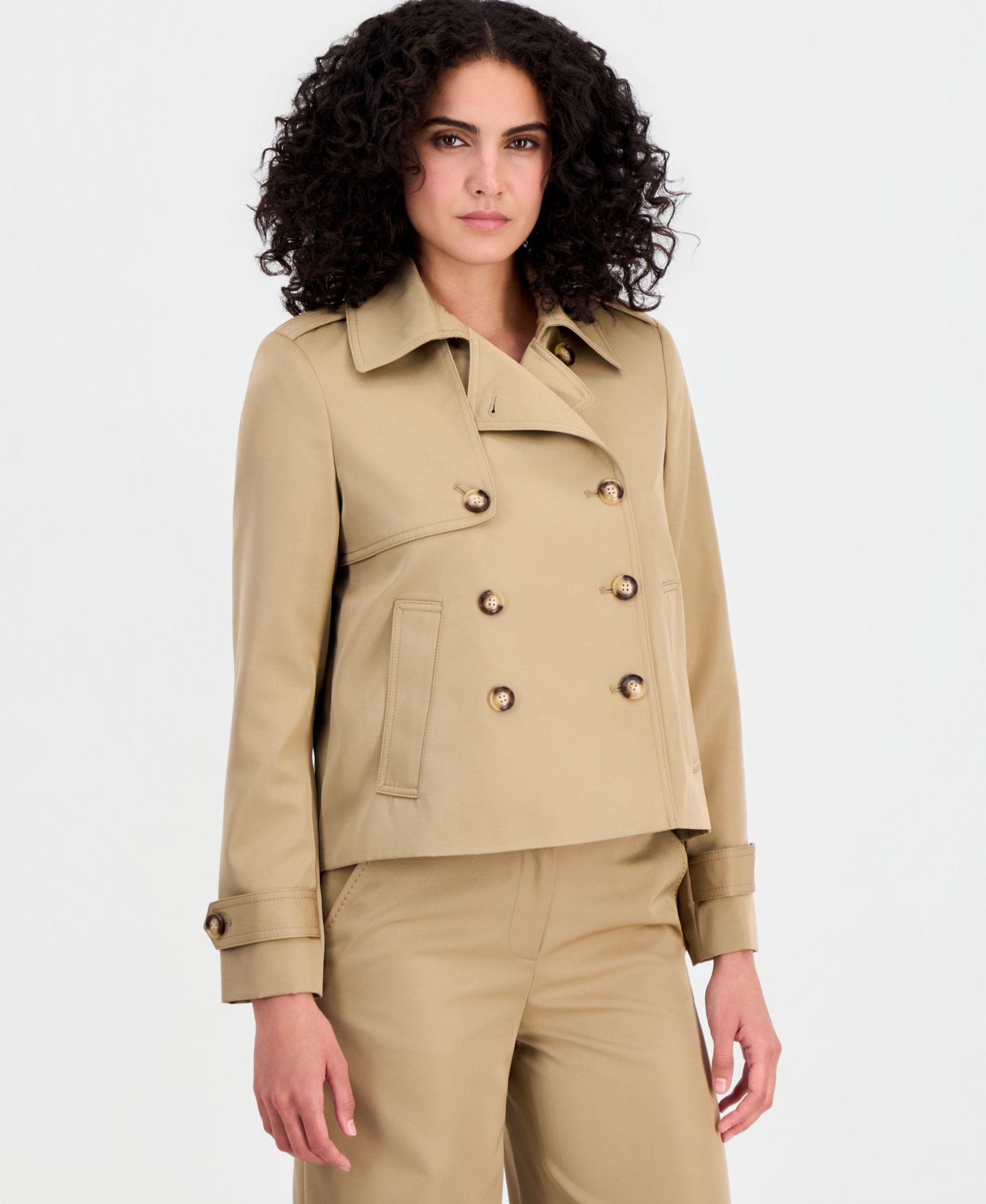Женское пальто Tahari ASL Cropped Trench, цвет: Хаки — фото 1