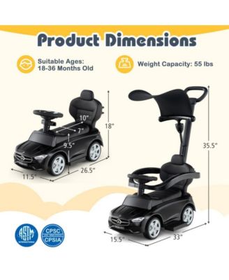 3 in 1 Mercedes Benz Licensed Push Ride On Car with Canopy Steering Wheel and Storage for Toddlers