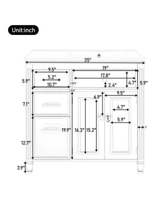 36" Bathroom Vanity with Ceramic Sink, Freestanding Cabinet with Tip-Out & Side Drawers, Adjustable Shelf, Modern Storage.