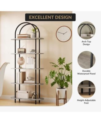 71" Arched Bookshelf, 5-Tier Open Bookcase, Freestanding Tall Display Shelf with Metal Frame for Home