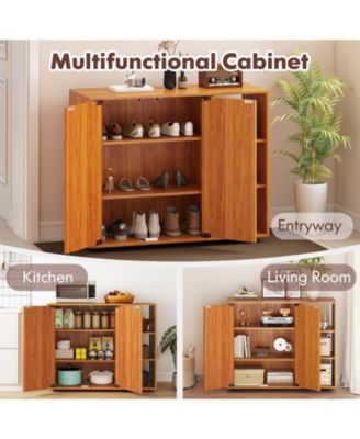 3-Tier Shoe Cabinet with Doors with Adjustable Open Shelves for Entryway