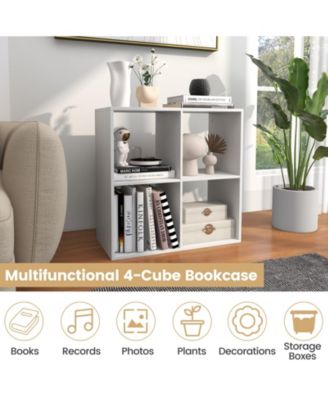 4 Cube Bookshelf with Back Guardrail for Living Room Bedroom