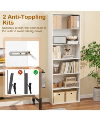 6-Tier Bookcase with 6 Open Shelves and Anti-Toppling Kits