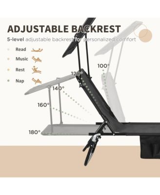 2-piece Chaise Lounge w/ Adjustable Backrest and Sunshade,