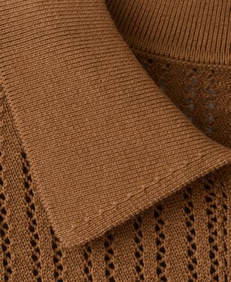 Women's Openwork Knitted Polo-Neck Sweater