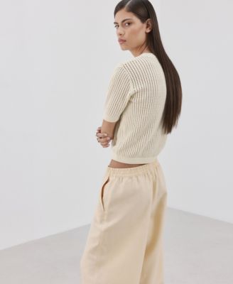 Women's Lace Accents Short-Sleeved Knitted Sweater